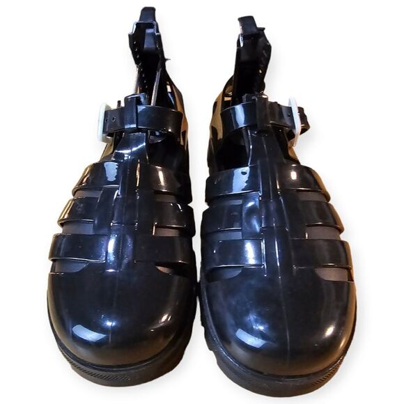 Juju Northampton 1986 Black Rubber Gladiator Jelly Slingback Sandals - Picture 8 of 11